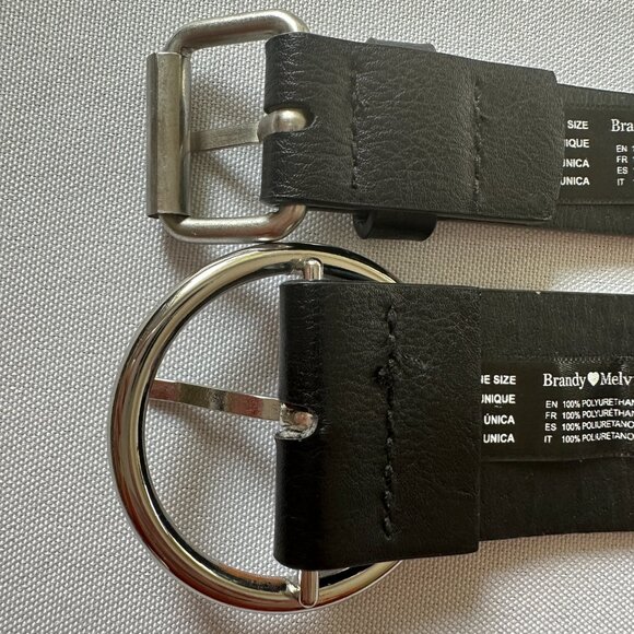 Brandy Melville Belts Lot of 2 Black Faux Leather Silver Buckle Rivet Holes - Picture 3 of 15
